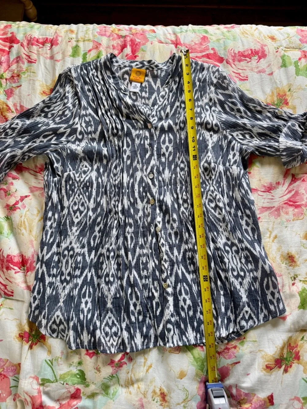 Ruby Rd. Ikat Button-Front Tunic in Gray and White - Picture 11 of 13